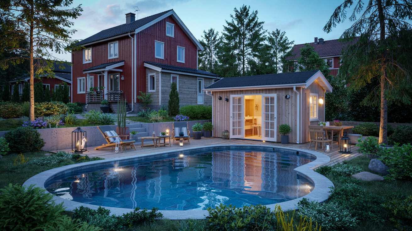 pool concrete evening