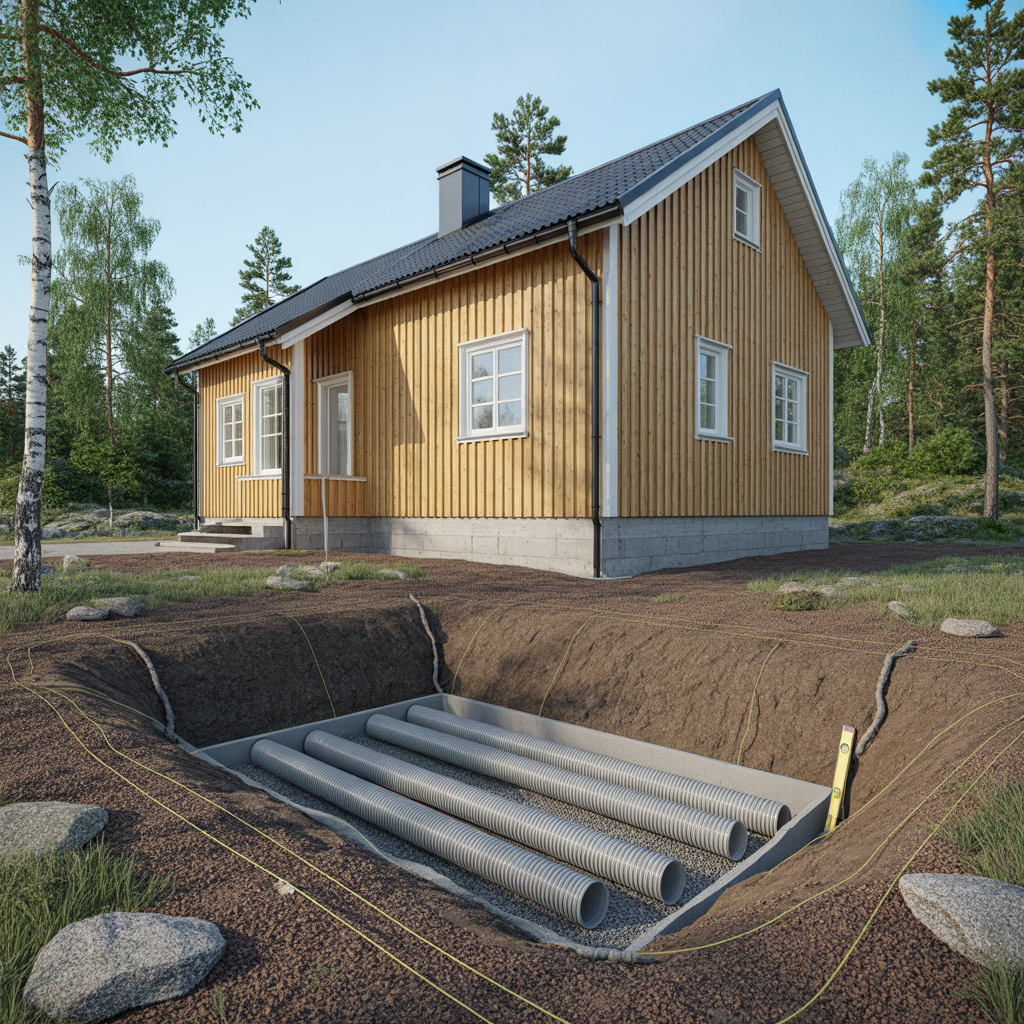 draneringsror runt huset matt lutning och laggning